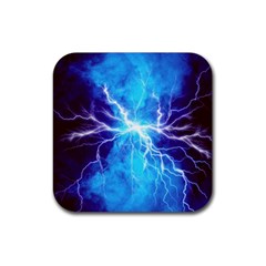 Blue Lightning Thunder At Night, Graphic Art 3 Rubber Coaster (square)  by picsaspassion