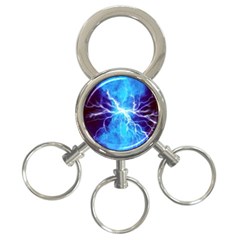 Blue Lightning Thunder At Night, Graphic Art 3 3-ring Key Chain by picsaspassion