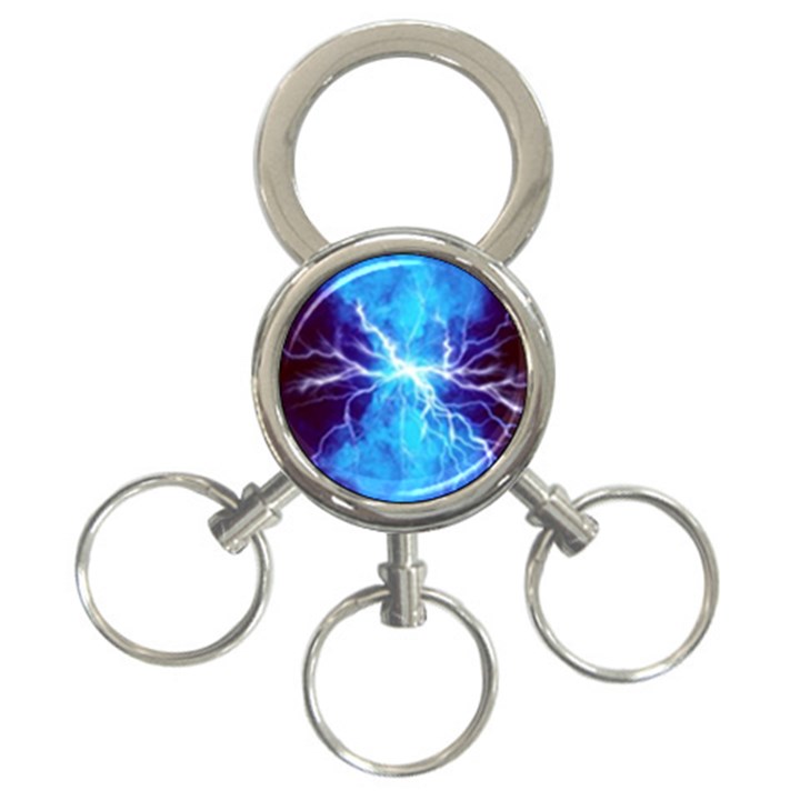 Blue Lightning thunder at night, graphic art 3 3-Ring Key Chain