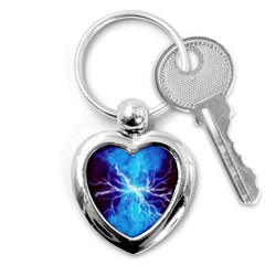 Blue Lightning Thunder At Night, Graphic Art 3 Key Chain (heart) by picsaspassion