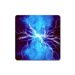 Blue Lightning Thunder At Night, Graphic Art 3 Square Magnet by picsaspassion