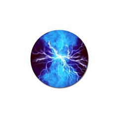 Blue Lightning Thunder At Night, Graphic Art 3 Golf Ball Marker by picsaspassion