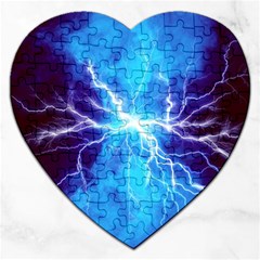 Blue Lightning Thunder At Night, Graphic Art 3 Jigsaw Puzzle (heart) by picsaspassion