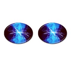 Blue Lightning Thunder At Night, Graphic Art 3 Cufflinks (oval) by picsaspassion