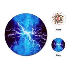 Blue Lightning Thunder At Night, Graphic Art 3 Playing Cards Single Design (round)