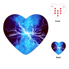 Blue Lightning Thunder At Night, Graphic Art 3 Playing Cards Single Design (heart) by picsaspassion