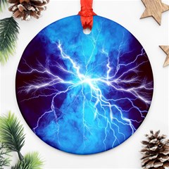 Blue Lightning Thunder At Night, Graphic Art 3 Round Ornament (two Sides)