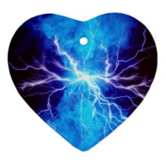 Blue Lightning Thunder At Night, Graphic Art 3 Heart Ornament (two Sides) by picsaspassion