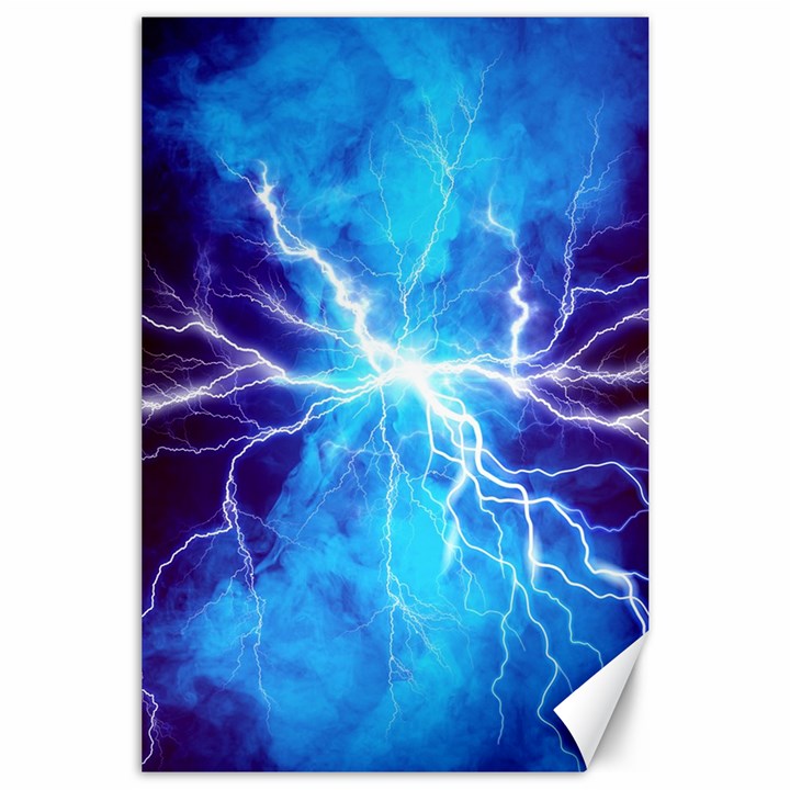 Blue Lightning thunder at night, graphic art 3 Canvas 24  x 36 