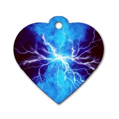 Blue Lightning Thunder At Night, Graphic Art 3 Dog Tag Heart (two Sides) by picsaspassion