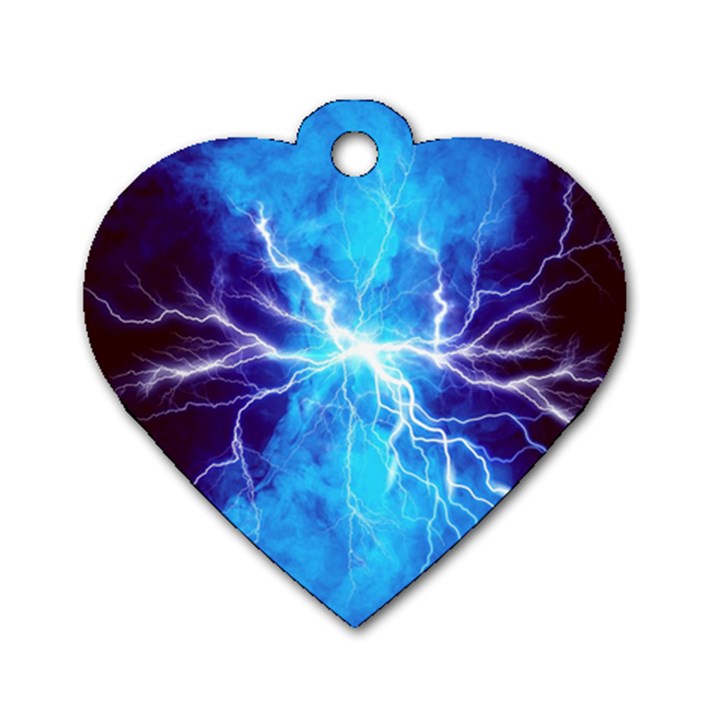 Blue Lightning thunder at night, graphic art 3 Dog Tag Heart (Two Sides)