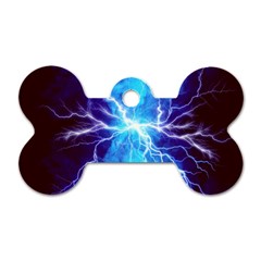 Blue Lightning Thunder At Night, Graphic Art 3 Dog Tag Bone (one Side) by picsaspassion