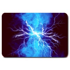 Blue Lightning Thunder At Night, Graphic Art 3 Large Doormat  by picsaspassion