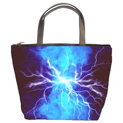 Blue Lightning Thunder At Night, Graphic Art 3 Bucket Bag by picsaspassion