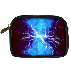 Blue Lightning Thunder At Night, Graphic Art 3 Digital Camera Leather Case by picsaspassion