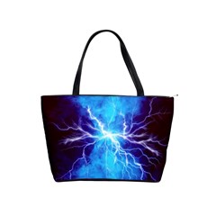 Blue Lightning Thunder At Night, Graphic Art 3 Classic Shoulder Handbag by picsaspassion