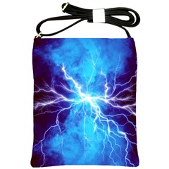 Blue Lightning Thunder At Night, Graphic Art 3 Shoulder Sling Bag by picsaspassion