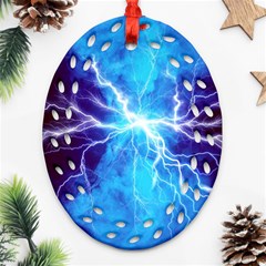 Blue Lightning Thunder At Night, Graphic Art 3 Ornament (oval Filigree)