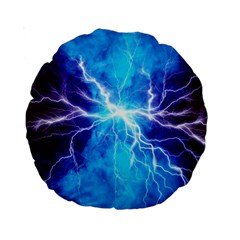 Blue Lightning Thunder At Night, Graphic Art 3 Standard 15  Premium Round Cushions by picsaspassion