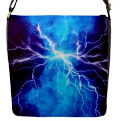 Blue Lightning Thunder At Night, Graphic Art 3 Flap Closure Messenger Bag (s) by picsaspassion