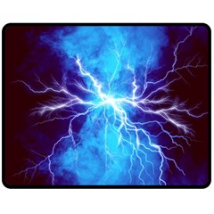 Blue Lightning Thunder At Night, Graphic Art 3 Double Sided Fleece Blanket (medium)  by picsaspassion