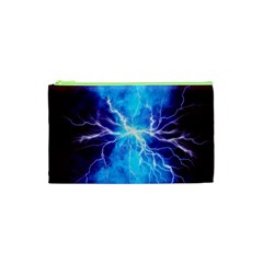 Blue Lightning Thunder At Night, Graphic Art 3 Cosmetic Bag (xs) by picsaspassion