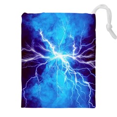 Blue Lightning Thunder At Night, Graphic Art 3 Drawstring Pouch (4xl) by picsaspassion