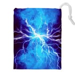 Blue Lightning thunder at night, graphic art 3 Drawstring Pouch (4XL) Front