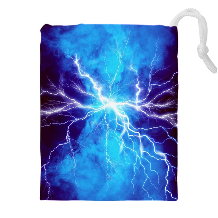 Blue Lightning thunder at night, graphic art 3 Drawstring Pouch (4XL)