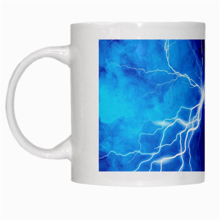 Blue thunder Lightning at night, graphic art White Mugs