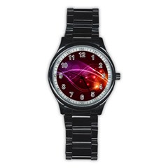 Colorful Arcs In Neon Light, Graphic Art Stainless Steel Round Watch by picsaspassion