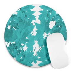 Blue Autumn Maple Leaves Collage, Graphic Design Round Mousepads by picsaspassion