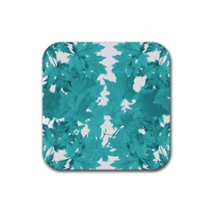 Blue Autumn Maple leaves collage, graphic design Rubber Coaster (Square) 