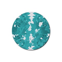 Blue Autumn Maple leaves collage, graphic design Rubber Round Coaster (4 pack) 