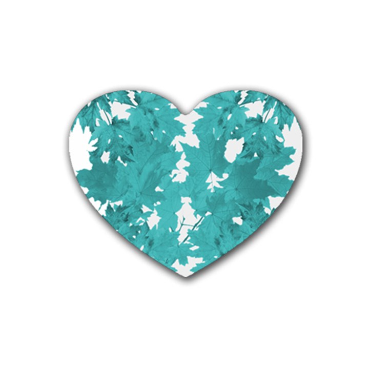 Blue Autumn Maple leaves collage, graphic design Rubber Coaster (Heart) 