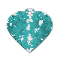 Blue Autumn Maple leaves collage, graphic design Dog Tag Heart (One Side)