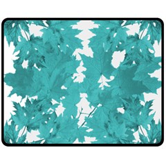 Blue Autumn Maple Leaves Collage, Graphic Design Fleece Blanket (medium)  by picsaspassion