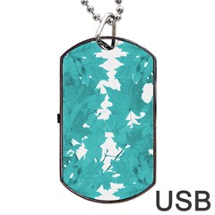 Blue Autumn Maple leaves collage, graphic design Dog Tag USB Flash (Two Sides)