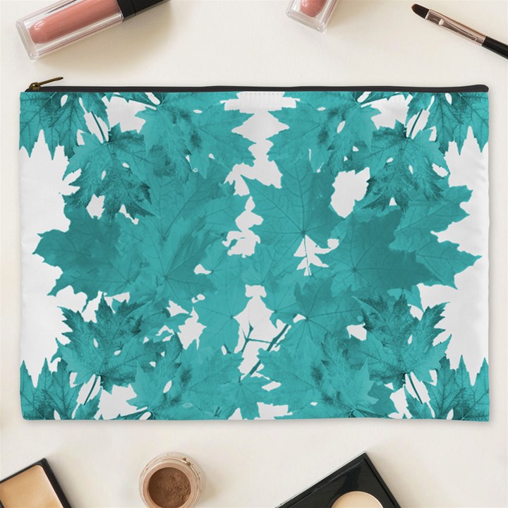 Blue Autumn Maple leaves collage, graphic design Cosmetic Bag (XXXL)