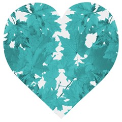 Blue Autumn Maple Leaves Collage, Graphic Design Wooden Puzzle Heart by picsaspassion