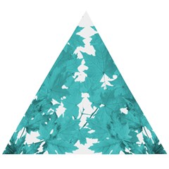 Blue Autumn Maple Leaves Collage, Graphic Design Wooden Puzzle Triangle by picsaspassion