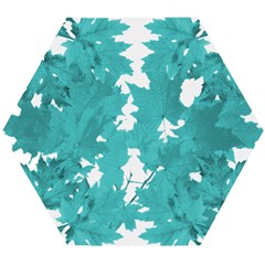 Blue Autumn Maple Leaves Collage, Graphic Design Wooden Puzzle Hexagon by picsaspassion