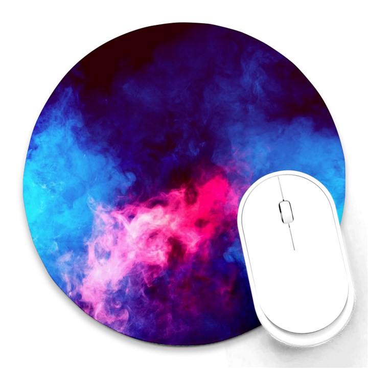 Colorful Pink and Blue Disco smoke - mist, digital art Round Mousepads