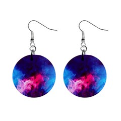 Colorful Pink And Blue Disco Smoke - Mist, Digital Art Mini Button Earrings by picsaspassion