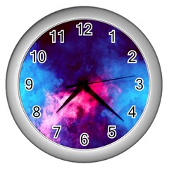 Colorful Pink And Blue Disco Smoke - Mist, Digital Art Wall Clock (silver) by picsaspassion