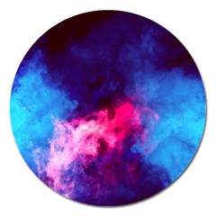 Colorful Pink And Blue Disco Smoke - Mist, Digital Art Magnet 5  (round) by picsaspassion