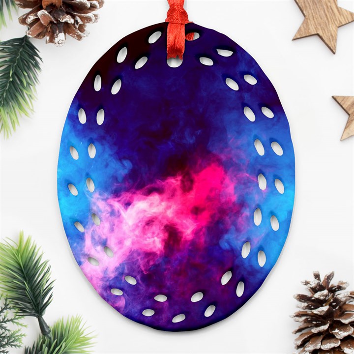 Colorful Pink and Blue Disco smoke - mist, digital art Oval Filigree Ornament (Two Sides)