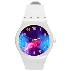 Colorful Pink And Blue Disco Smoke - Mist, Digital Art Round Plastic Sport Watch (m) by picsaspassion