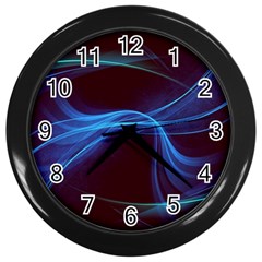 Light Waves In Blue And Green, Graphic Art Wall Clock (black) by picsaspassion