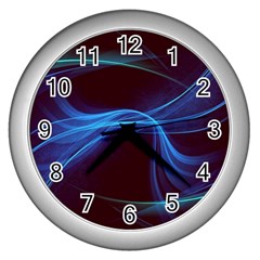 Light Waves In Blue And Green, Graphic Art Wall Clock (silver) by picsaspassion